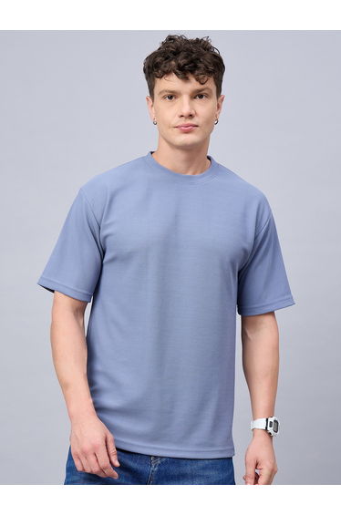 Blue Textured Oversized T-Shirt