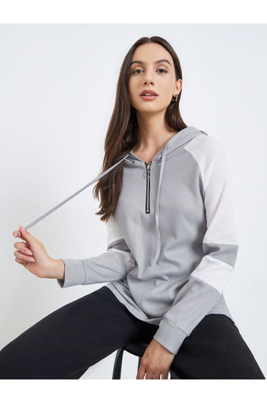 Grey Raglan Sleeve Hoodie