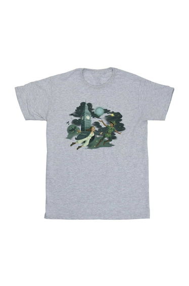 Peter Pan And Wendy Girls Big Ben Clouds T-Shirt - Sports Grey