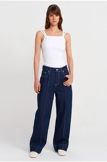 Dilvin Ribbed Sleeveless Square-neck Blouse
