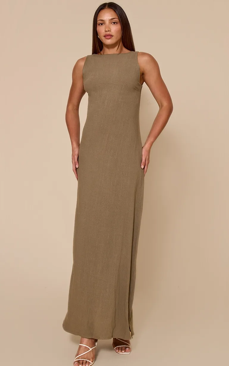 Tall Khaki Textured Boat Neck Low Back Maxi Dress Prettylittlething Green : Dresses : VogaCloset Oman Tall Khaki Textured Boat Neck Low Back Maxi Dress Prettylittlething Green : Dresses : VogaCloset Oman