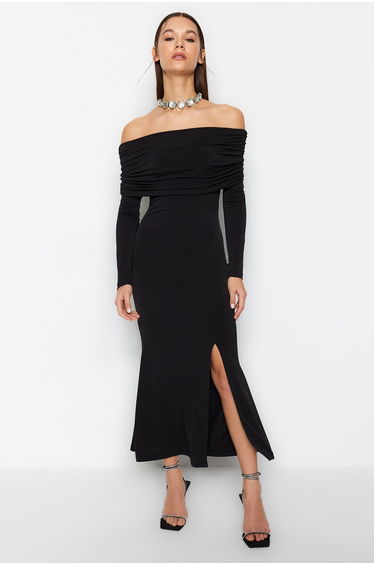 Off-Shoulder Mermaid Midaxi Dress with Long Sleeve