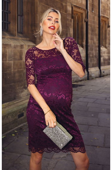 Amelia Lace Maternity Dress Short Claret