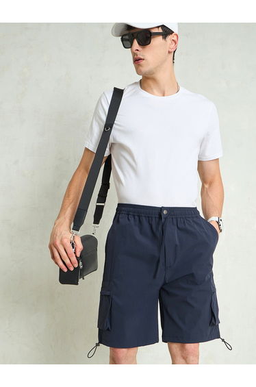 Navy Blue Cargo Pocket Parachute Shorts