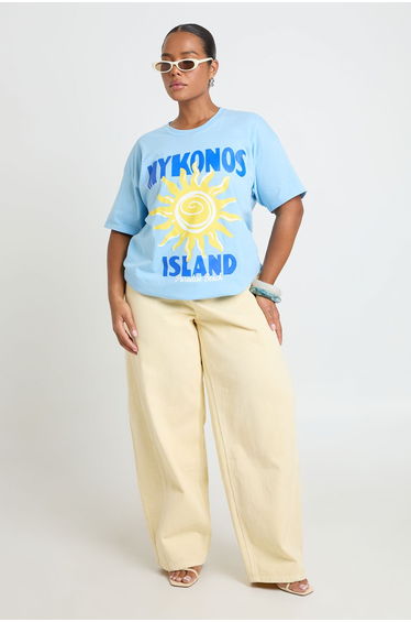 Plus Mykonos Printed T Shirt - baby blue