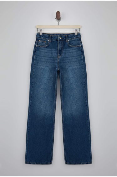 Blue Dumped High Waist 100% Cotton Wide Leg Jeans