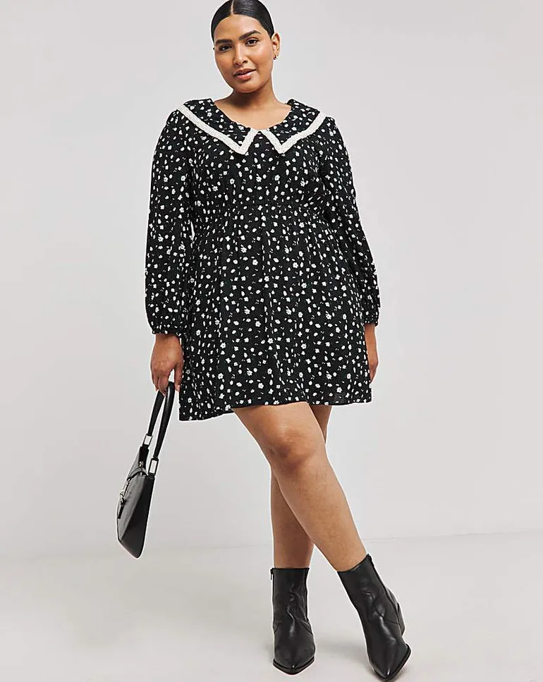collared skater dress ASOS Skater Dress with Contrast Collar in White