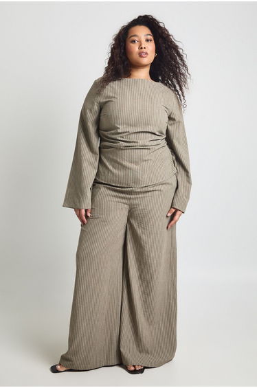 Plus Stripe Wide Leg Trouser - mushroom