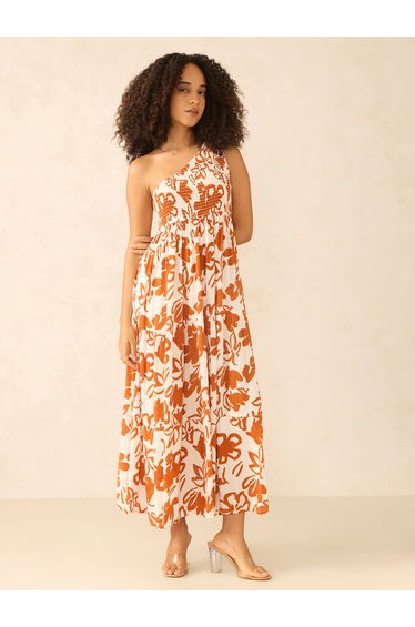 Rust One Shoulder Dress
