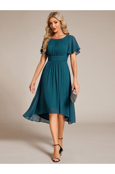 ever EDEN|Flowy Chiffon Round Neckline A-Line Knee Length Wedding Guest Dress