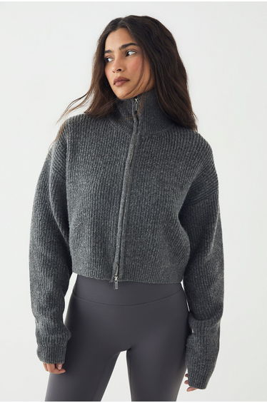 DSGN Studio Double Zip Through Knitted Jumper - charcoal