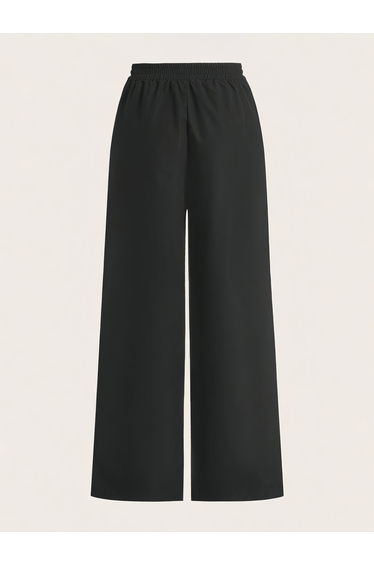 Solid Elastic Waist Wide Leg Pants
