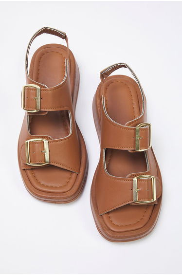 Tan Double Buckled Women's Thick Sole Sandals