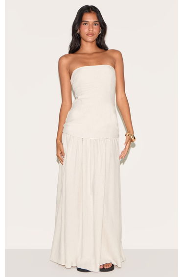 Cream Bandeau Long Line Maxi Dress