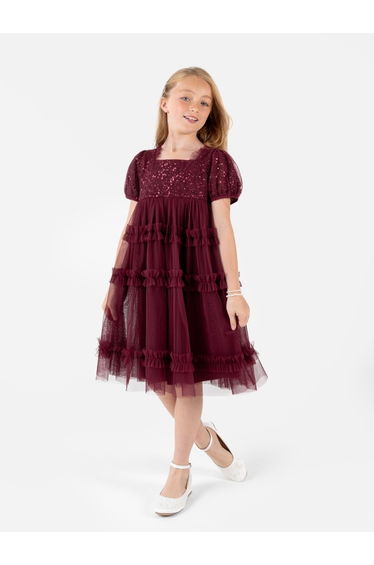 Mini Maya Red Berry Square Neck Embellished Midi Dress