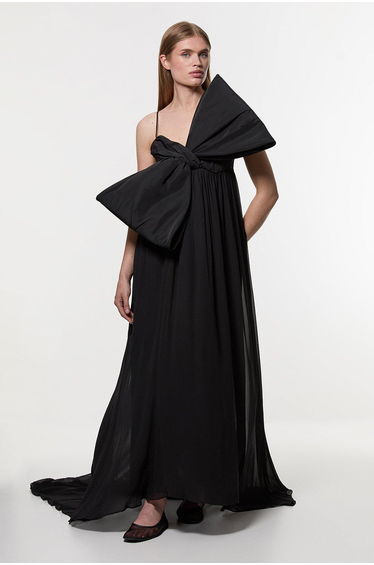 Taffeta Bow Detail Woven Maxi Dress