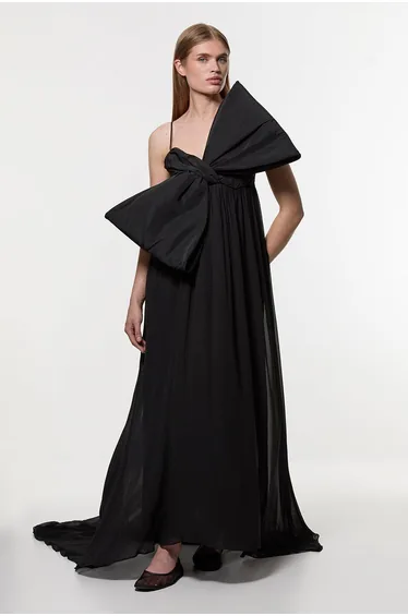 فستان ماكسي تافتا بفيونكة