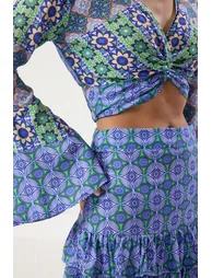 Ethnic Patterned Flounce Blouse Skirt Beach Suit - 2