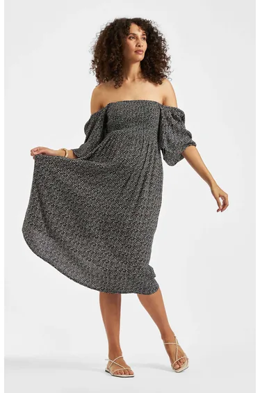 Emmy Shirred Maternity Dress (Black / Natural)