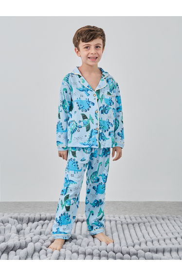 All-Over Dinosaur Print Long Sleeve Shirt and Pyjama Set