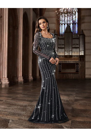Beaded Hot Drill Party Evening Gown Luxury Bling Rhinestone Formal Dress