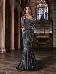 Beaded Hot Drill Party Evening Gown Luxury Bling Rhinestone Formal Dress - 1