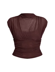 Chocolate Mesh High Neck Waist Detail Top - 4