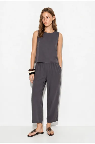 LUCCI Sleeveless Crew Neck Blouse and Carrof Fıt Pants Set