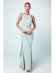 Halter Neck Satin Dress with Tie Back Detail