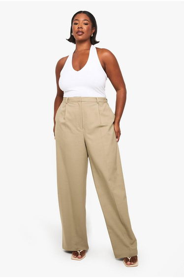 Plus Tailored Seam Detail Straight Leg Trouser - stone