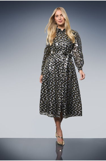 Petite Glitter Spot Organza Shirt Midi Dress