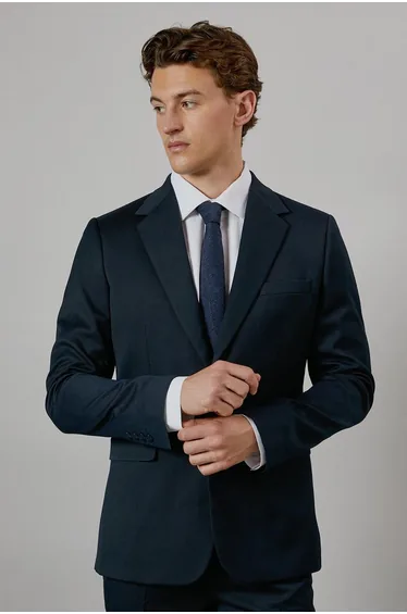 Dark Navy Textured Stretch Slim Fit Suit Jacket