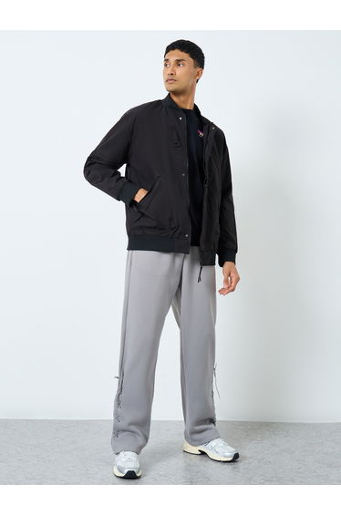 Men Black Solid Bomber Jacket