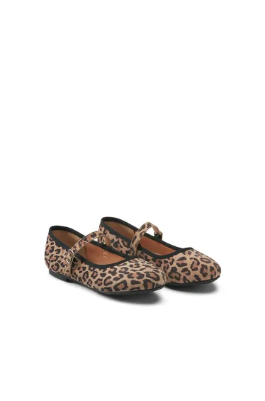 Kids' Leather Ballet Pumps in Leopard Print