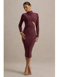 Pandora | Burgundy Long-Sleeve Dress With Cut-Out - 4