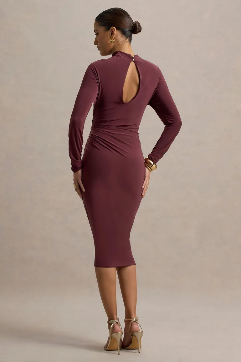 Pandora | Burgundy Long-Sleeve Dress With Cut-Out - 1