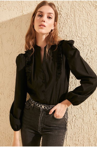 Black Lace Cotton Woven Shirt