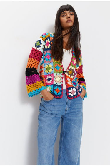 Crochet Multicolor Oversized Cardigan