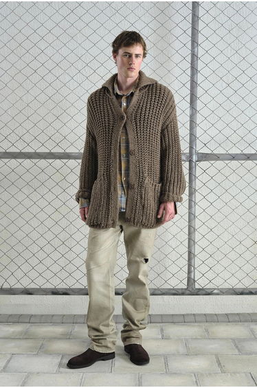 GIESTO Oversized Ribbed Knitwear Cardigan with Turtleneck and Pockets