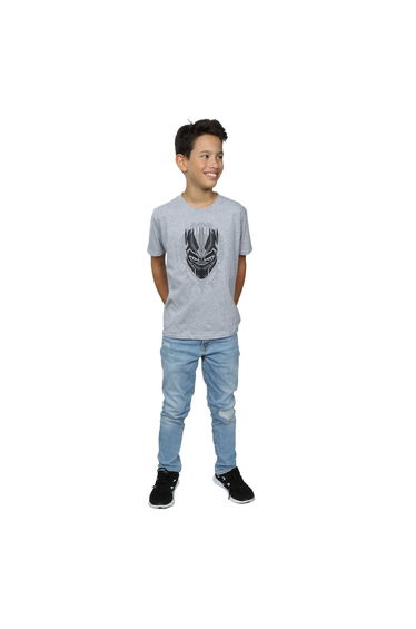 Black Panther Boys Head Cotton T-Shirt - Sports Grey