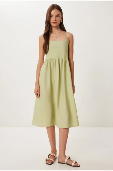 فستان ميدي بحمالات رفيعة - أخضر