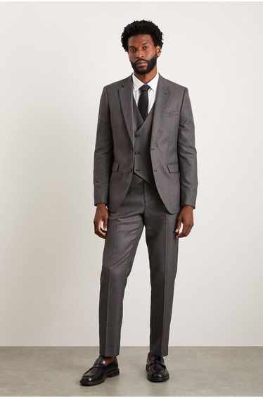 Slim Charcoal Wide Self Stripe Suit Jacket
