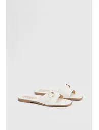Lacie Faux Leather Buckle Detail Flat Sliders