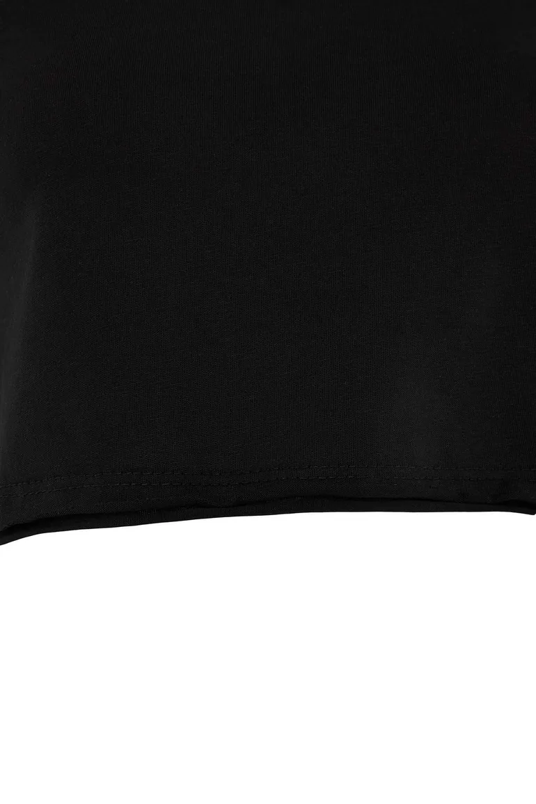 Black 100% Cotton Single Boat Neck Relaxed Knitted T-Shirt - 2