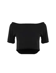 Black 100% Cotton Single Boat Neck Relaxed Knitted T-Shirt - 1