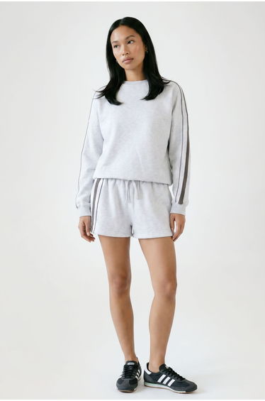 Double Stripe Detail Sweatshirt Short Tracksuit - ash grey