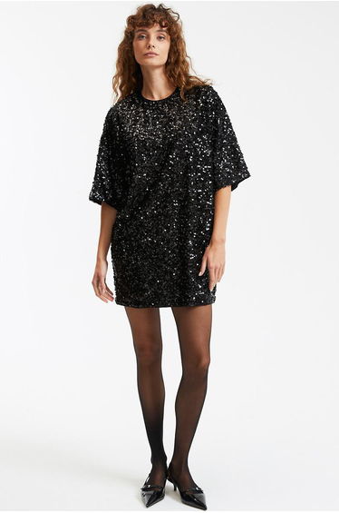 Recycled Sequin Mini Dress with Short Sleeves
