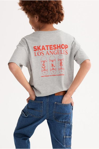 Oversized Slogan T-Shirt with Crew Neck and Short Sleeves