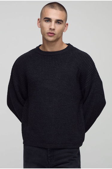 Boxy Fit Ribbed Knitted Jumper - charcoal