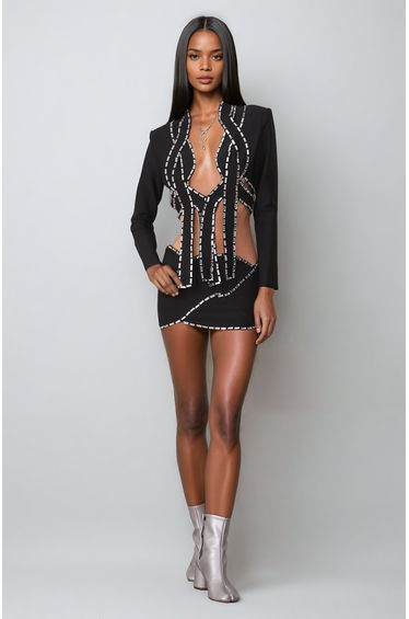 Blake Embellished Bandage Cropped Blazer Set
